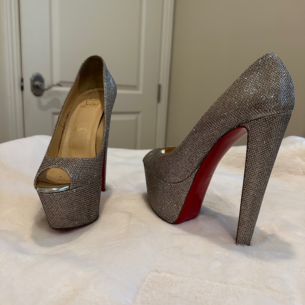 Christian Louboutin Shiny Silver Pumps